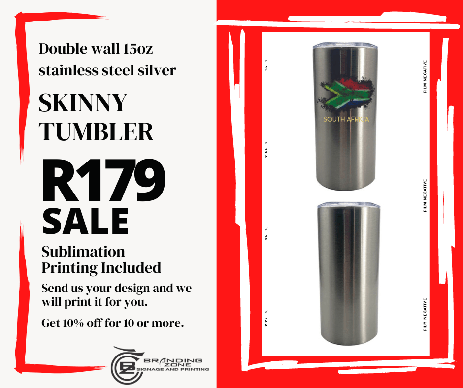 Double wall 15oz stainless steel silver skinny tumbler - Image 2