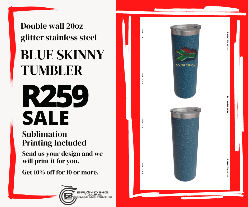 Double wall 20oz glitter stainless steel blue skinny tumbler - Image 2