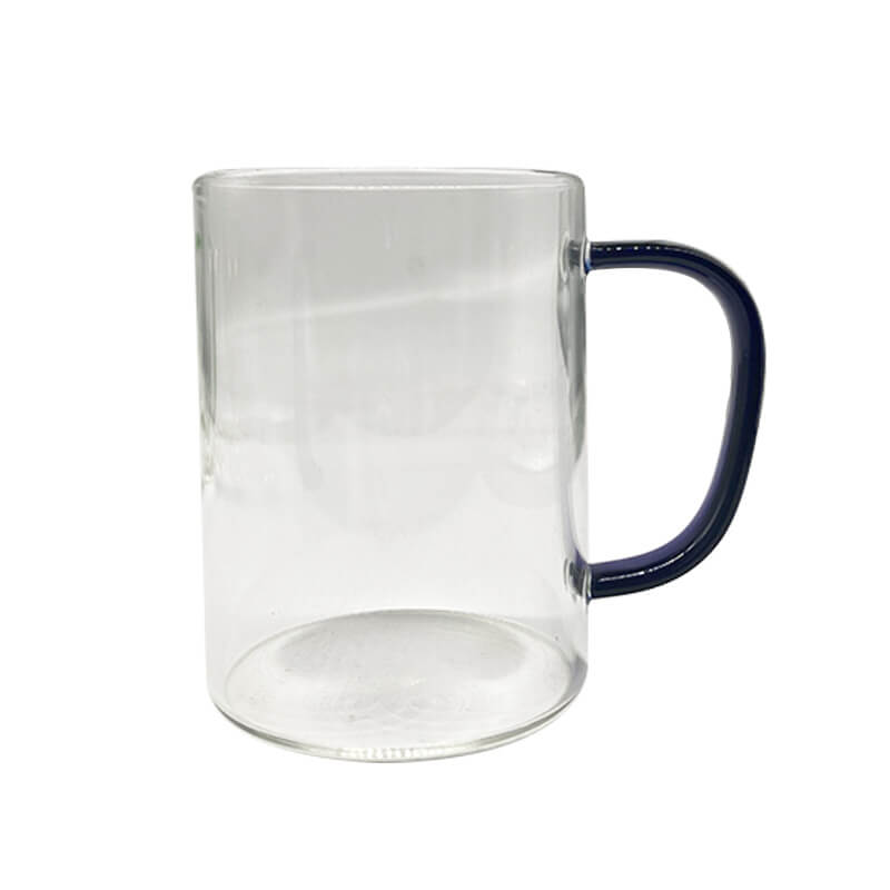 450ml Blue Handle Fine Glass Mug