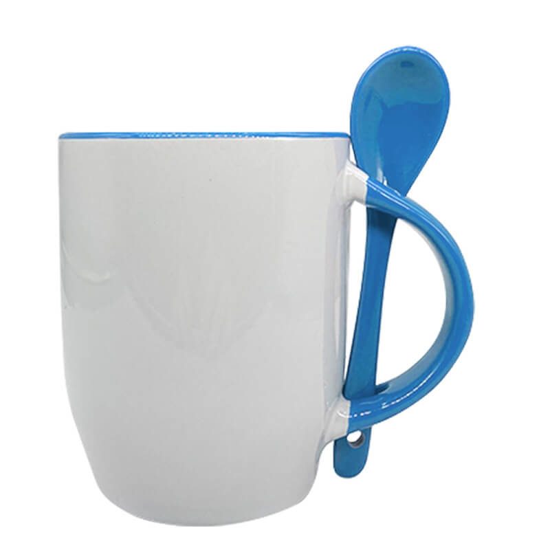 Mug with spoon light blue